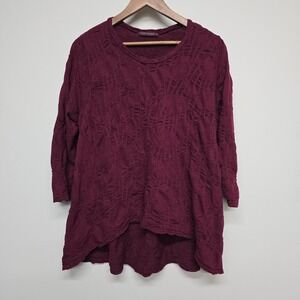 Cut Loose Textured High-Low Tunic Top Womens L Burgundy Cotton Blend Artsy